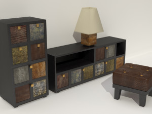 Qualitative model of a bedside table an ottoman and a table lamp with a shade 3D 模型