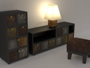 Qualitative model of a bedside table an ottoman and a table lamp with a shade 3D 模型