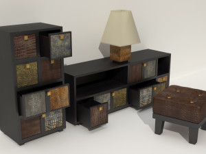 Qualitative model of a bedside table an ottoman and a table lamp with a shade 3D 模型