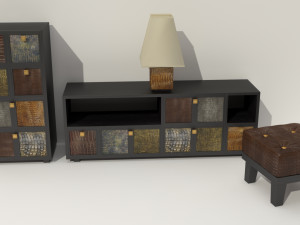 Qualitative model of a bedside table an ottoman and a table lamp with a shade 3D 模型