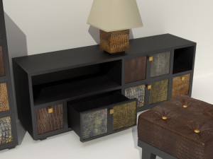 Qualitative model of a bedside table an ottoman and a table lamp with a shade 3D 模型