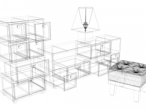 Qualitative model of a bedside table an ottoman and a table lamp with a shade 3D 模型