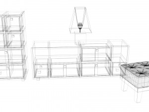 Qualitative model of a bedside table an ottoman and a table lamp with a shade 3D 模型
