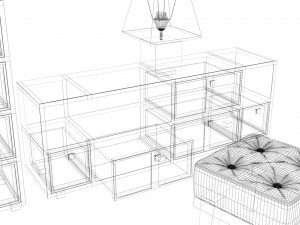 Qualitative model of a bedside table an ottoman and a table lamp with a shade 3D 模型