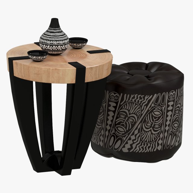 High-quality model of a coffee table with puffs and serving 3Dモデル .c4d .max .obj .3ds .fbx .stl .blend 