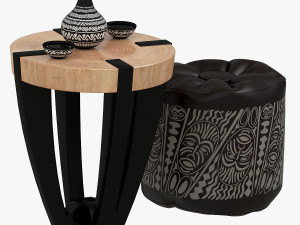 High-quality model of a coffee table with puffs and serving 3D 모델