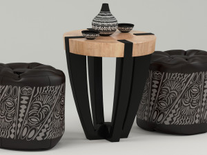 High-quality model of a coffee table with puffs and serving 3Dモデル