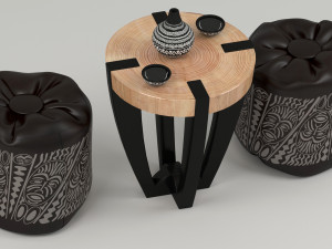 High-quality model of a coffee table with puffs and serving 3Dモデル