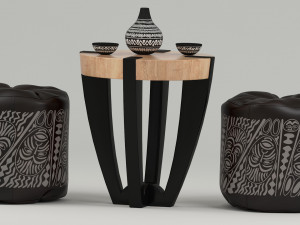 High-quality model of a coffee table with puffs and serving 3Dモデル