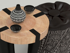 High-quality model of a coffee table with puffs and serving 3Dモデル