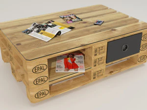 Modello qualitativo di un tavolino realizzato in europallet nello stile di Loft Modello 3D