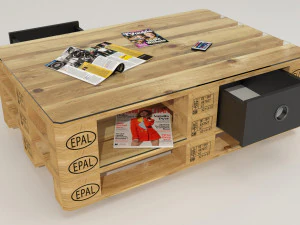 Modello qualitativo di un tavolino realizzato in europallet nello stile di Loft Modello 3D