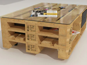 Modello qualitativo di un tavolino realizzato in europallet nello stile di Loft Modello 3D