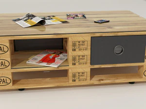 Modello qualitativo di un tavolino realizzato in europallet nello stile di Loft Modello 3D