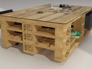 Modello qualitativo di un tavolino realizzato in europallet nello stile di Loft Modello 3D