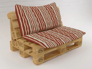 Qualitative model set of a coffee table and chair made of europallets in the style of Loft 3D Model