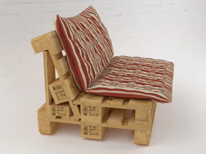 Qualitative model set of a coffee table and chair made of europallets in the style of Loft 3D Model