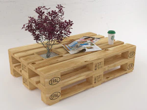 Qualitative model set of a coffee table and chair made of europallets in the style of Loft 3D Model