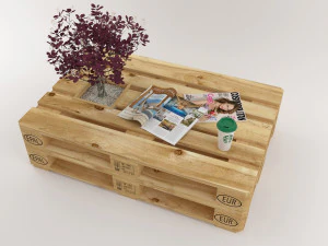 Qualitative model set of a coffee table and chair made of europallets in the style of Loft 3D Model