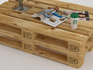 Qualitative model set of a coffee table and chair made of europallets in the style of Loft 3D Model