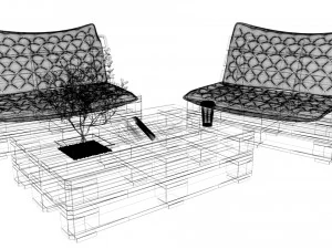 Qualitative model set of a coffee table and chair made of europallets in the style of Loft 3D Model