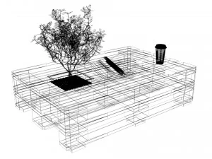 Qualitative model set of a coffee table and chair made of europallets in the style of Loft 3D Model