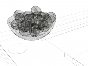 High-quality composition of bamboo cheese board models with cheese olives and a glass of wine 3Dモデル