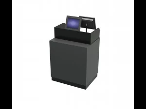 Balcão de caixa com monitores na loja Modelo 3D