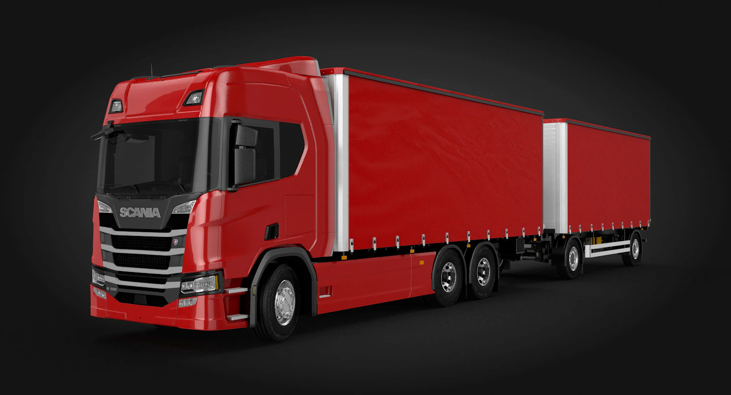 Scania R500 Tandem Trailer 3D Model .c4d .max .obj .3ds .fbx .stl .blend 