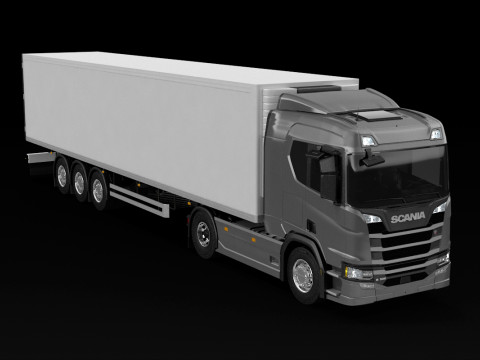 Scania R500 Box Trailer 3D Model