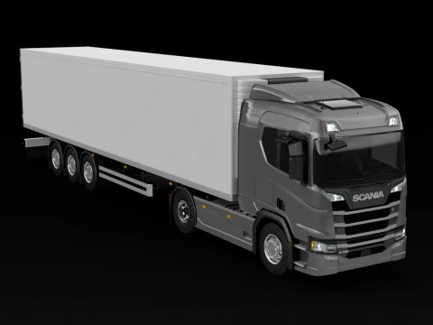 Scania R500 Box Trailer 3D Model
