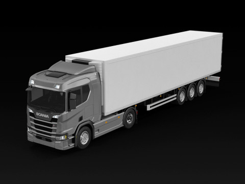Scania R500 Box Trailer 3D Model