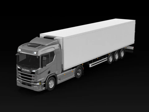 Scania R500 Box Trailer 3D Model