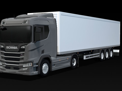 Scania R500 Box Trailer 3D Model