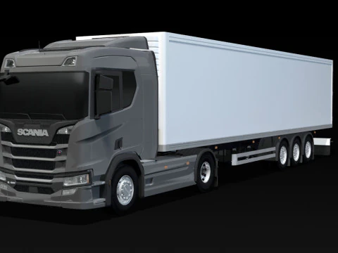 Scania R500 Box Trailer 3D Model