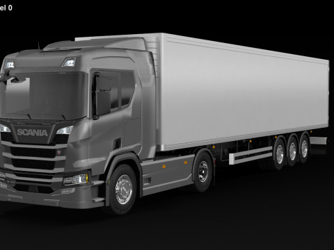 Scania R500 Box Trailer 3D Model