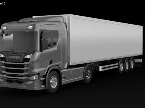 Scania R500 Box Trailer 3D Model