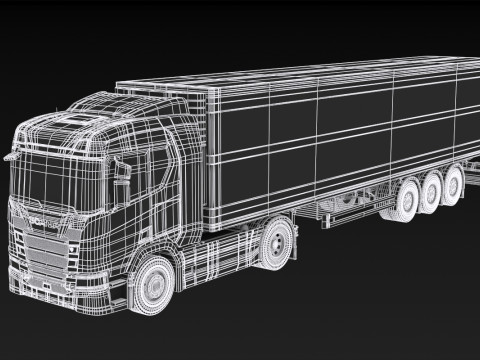 Scania R500 Box Trailer 3D Model