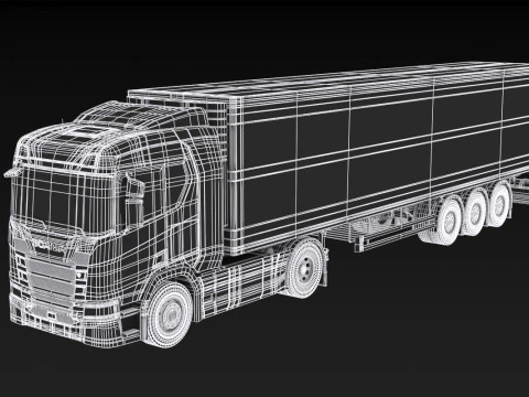 Scania R500 Box Trailer 3D Model