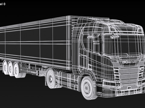 Scania R500 Box Trailer 3D Model