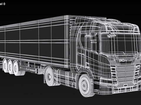 Scania R500 Box Trailer 3D Model