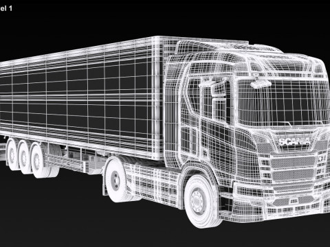 Scania R500 Box Trailer 3D Model