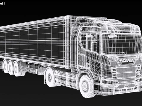 Scania R500 Box Trailer 3D Model