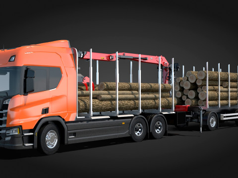 Scania Logging Truck and Trailer 3D Model
