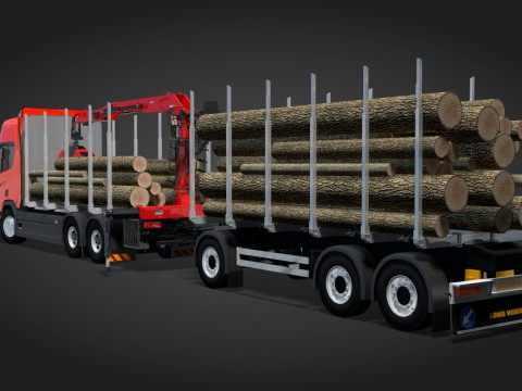 Scania Logging Truck and Trailer 3D Model