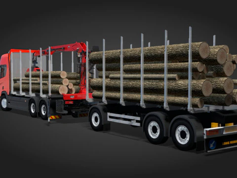 Scania Logging Truck and Trailer 3D Model