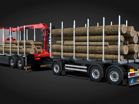 Scania Logging Truck and Trailer 3D Model