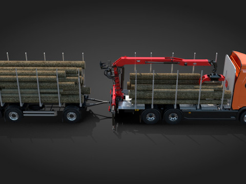 Scania Logging Truck and Trailer 3D Model