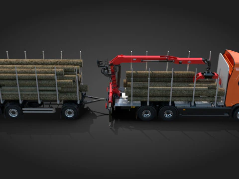 Scania Logging Truck and Trailer 3D Model