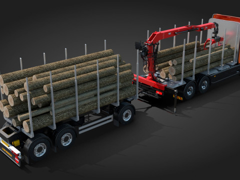 Scania Logging Truck and Trailer 3D Model